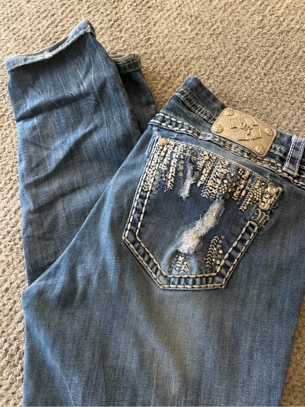 Miss Me Blue Embroidered Skinny Jeans